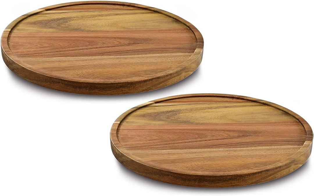 4 x 12" Acacia Wood Lazy Susan Organizer Kitchen Turntable for Cabinet Pantry Table Organization,2 Pack