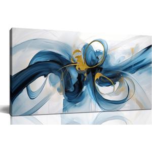 Large Wall Art Blue Abstract Canvas Wall Art Pictures for Living Room Office Wall Decor Decorative Canvas Painting Modern Framed Wall Art Artwork for Wall Print Ready to Hang Size 20x40 Inch