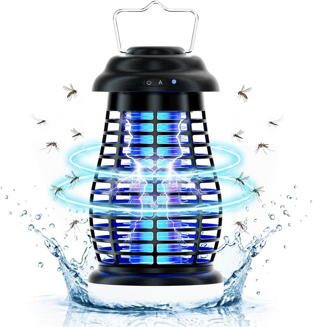 Cordless Bug Zapper Outdoor, 4200V Electric Mosquito Zapper, Fly Trap, Rechargeable Portable Fly Zapper, Waterproof Mosquito Trap Insect Killer Indoor Outdoor for Camping, Garden, Backyard, Home