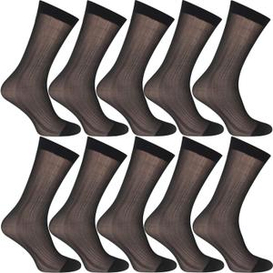 Uaussi 10 Pairs Mens Ultra Thin Dress Socks Silk Sheer Business Socks Soft Nylon Work Trouser Sox Mid Calf (One Size, Black)