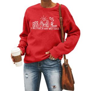 FAYALEQ Christmas Sweatshirt Women Merry Christmas Shirt Pullover Xmas Graphic Long Sleeve Tops (Red, M)