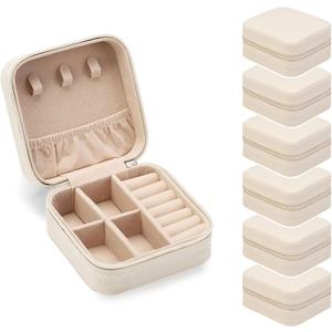 ZPROW Travel Jewelry Case, Mini Portable Jewelry Travel Boxes, Small Jewelry Organizer for Rings, Earrings, Pendants, Watches, Necklaces, Lipsticks Organizer Storage Holder Case (White-6packs)