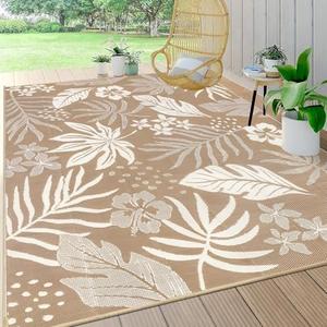 Pauwer Waterproof Outdoor Rug 10x14 Reversible Plastic Straw Patio Camping Rug, Indoor Outdoor RV Mat Carpet for Deck, Camper, Porch, Balcony, Backyard, Picnic, Floral Brown