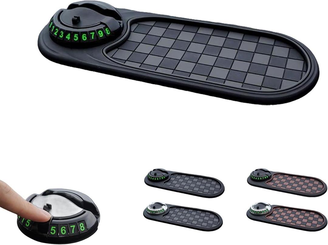 S-SNAIL-OO Multifunction Car Anti-Slip Mat, Multifunction Car Dashboard Mobile Phone Holder with Temporary Parking Number Pad for Phones, Sunglasses, Keys, Gadgets (Gray-Black)