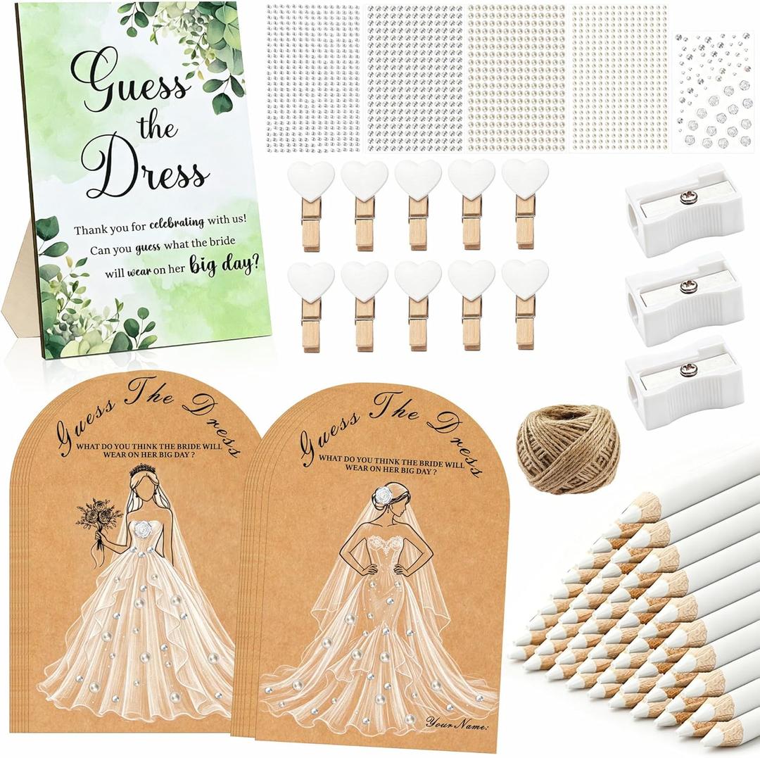 30 Sets Guess The Dress Bridal Shower Games for Guests Wedding Shower Games Cards Engagement Party Activities Double Sided Draw The Bridal Dressing Card Pencil Fun Bachelorette Party Favor Game Ideas