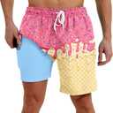 westwolf Men Swim Trunks with Compression Liner Men's 2 in 1 Bathing Suits 7 Inch Hawaiian Board Shorts (X-Large, Yellow Pink)
