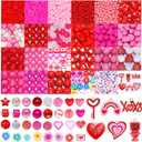 1645PCS+ Valentines Day Beads for Jewelry Making Pink Red Rose Red Heishi Pearl Heart Letter Round Loose Beads with Love Heart Key Rainbow XOXO Pendants for DIY Necklace Bracelets Making Kit