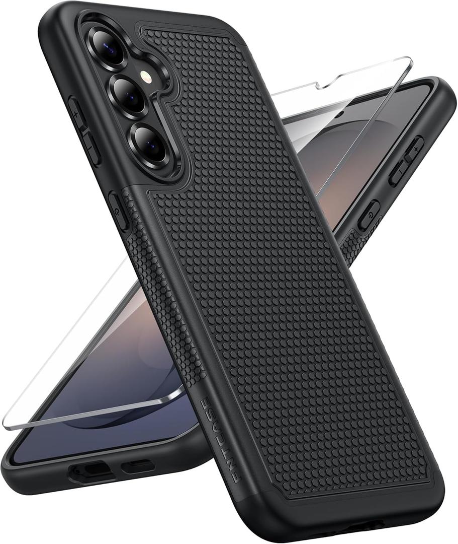 FNTCASE for Samsung Galaxy S26 Case: Military Grade Drop Protection, 14ft Drop Protective, Screen Protector Included, Anti-Slip Texture TPU+PC Dual Layer Shockproof Phone Case Cover (Black)