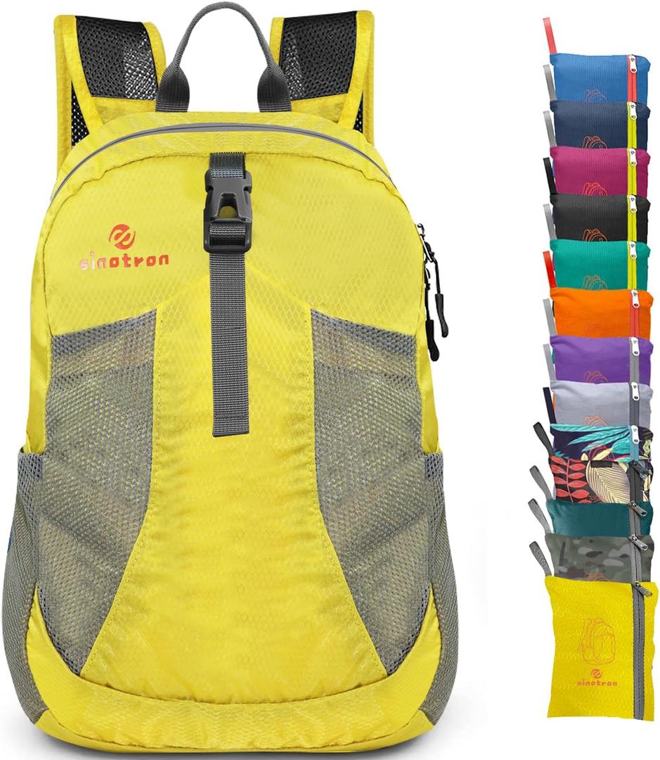 sinotron 22L Lightweight Packable Hiking Backpack, Small Hiking Backpack Day Pack for Women Men Travel Camping Vacation (Yellow)