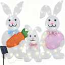 Outdoor Solar Easter Bunny Yard Decorations, Lighted Metal Bunny Family Set of 3, Pre-Lit LEDs for Lawn Garden Front Porch