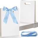 Aliceset 12 Pcs Paper Gift Bags 10 x 7 x 3.15'' Small Thank You Bridesmaid Gift Bags with Die Cut Handles for Wedding Bridal Baby Shower Graduation Birthday Party Favor(White,Light Blue)