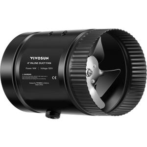 VIVOSUN Inline Booster Duct Fan 4 100 CFM, HVAC Exhaust Ventilation Fan with Low Noise for Basements, Bathrooms, Kitchens, Attics, Grow Tents, Black