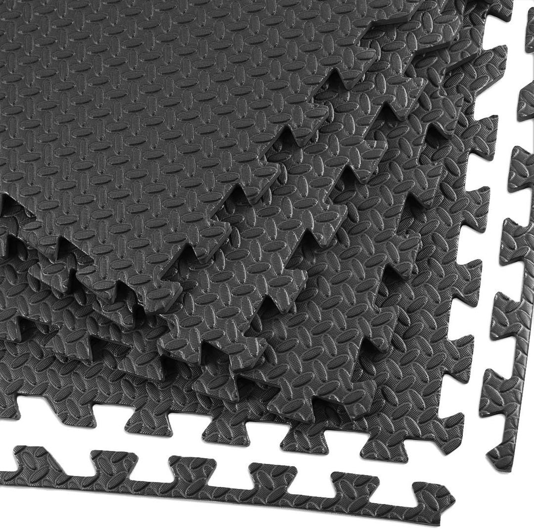 Xspec 3/8" Thick 100 sq. ft. (25 pcs) Gym EVA Foam Floor Mats (24" x 24") | Steel Pattern, Black