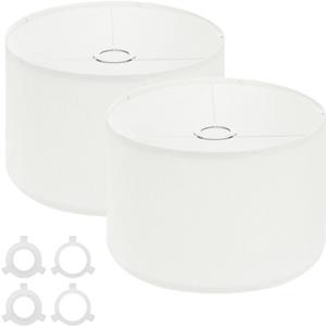 PATIKIL Drum Lamp Shades for Table Lamps 12"x12"x8" Linen Lampshade Set of 2 Easy Assembly Lamp Shade with E27 to E26/E14 Adapters for Floor Lamps Bedside Lamps, White (1.65" Spider)