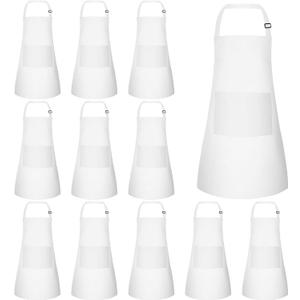 12 Pack Kids Apron bulk with 2 Pockets Adjustable Chef Art Apron Kids Painting Aprons for Cooking Baking Painting Crafting Grilling ActivityWhite