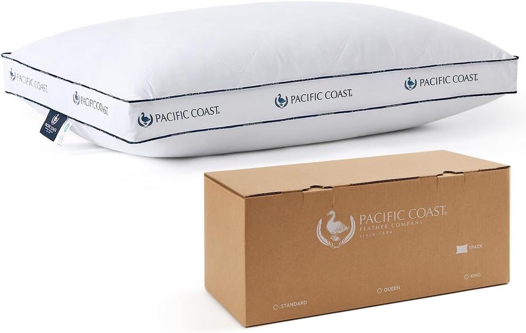 Pacific Coast Firm Bed Pillow, Luxury Hotel Collection Goose Feather and Down Pillow for Sleeping, Standard Size with Gusset Design, Oeko-TEX Certified, Supportive for Side and Back Sleepers (Standard (Pack of 1))