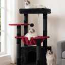 Heybly Cat Tree, Kitten Tower with Large Soft Cat Basket,Cat Condo with Spacious Cat Bed Cave with Hidden SpaceSisal-Covered Scratching Posts,Dangling Ball for Indoor Cats, Black and Red HCT008SBR