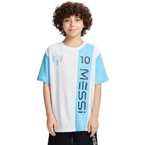 Messi Boys Lifestyle Short Sleeve Top, Loose-fit Shirt with Logo, Comfortable (5, Bright White)