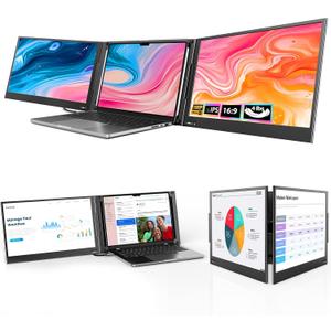 QQH Laptop Screen Extender, 15.6 Triple Portable Monitor for Laptop with Ultra-Slim FHD IPS Display, USB-C Plug and Play Extended Screen Compatible with MacOS, Windows, Android for 12-16" Laptops