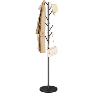 Yoobure Coat Rack Freestanding with Natural Marble Base, Coat Tree with 8 Hooks Heavy Duty Coat Hanger Stand, Metal Coat Rack Stand for Jacket, Hat, Clothes & Bag, Hall Tree Hat Rack for Entryway (Black)