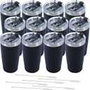 Dongni 20oz Tumbler Bulk Stainless Steel Vacuum Insulated Tumblers with Lid Double Wall Travel Mug Powder Coated Coffee Cup, Suitable for Ice Drinks and Hot BeverageBlack 12 pack