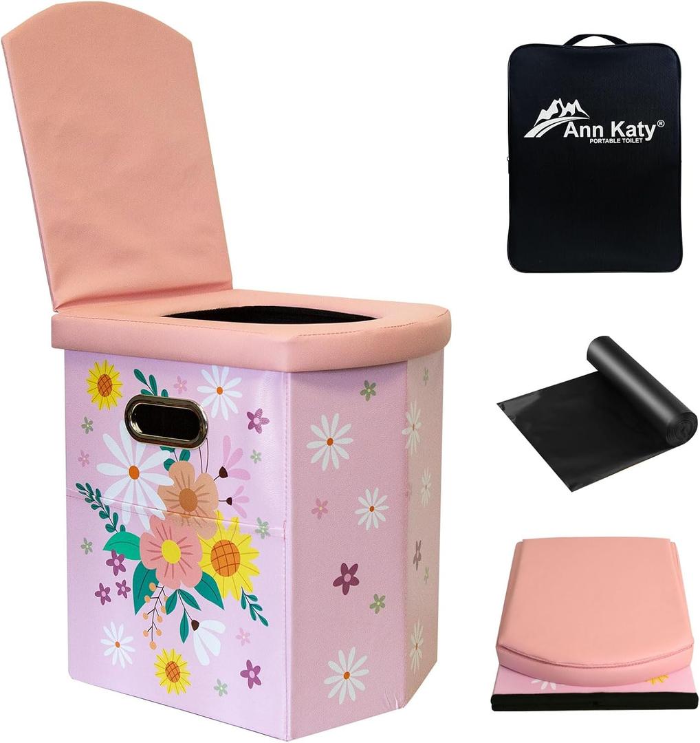 Upgrade XL Portable Toilet for Adults, Extra Large Portable Travel Floding Toilet, Camping Tall Toilets with Lid for Adults and Kids Compact Potty for Car,Hiking,Beach and Camping (Pink)