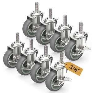 HOLKIE Caster Wheels 3 inch Locking Stem Casters, 3/8" -16 x 1-1/2" (Stem Diameter 3/8", Stem Length 1-1/2") Threaded Stem Casters Swivel Casters Set of 8 Heavy Duty Castors Gray