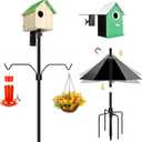 YINGYM Bird Feeder Pole, 79 Inch Heavy Duty Bird House Pole Mount Kit for Outdoors, Adjustable Feeding Stand, with 2-Hooks, Metal Squirrel Baffle and 5-Prong Base, Black
