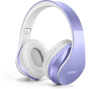 TUINYO Wireless Headphones Over Ear, Bluetooth Headphones with Microphone, Foldable Stereo Wireless Headsetfor Travel Work TV PC Cellphone-Purple (Purple)