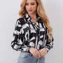 Wrinkle-Resistant Women Silky Button Down Shirts Fashion Printed Dressy Blouse Business Casual Long Sleeve Work Tops (Black, Medium)