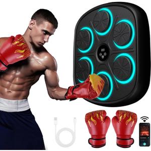 Music Boxing Machine with Boxing Gloves, Wall Mounted Smart Music Boxing Trainer, Electronic Boxing Target Workout Punching Equipment for Home, Indoor and Gym