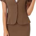 Allegra K Women's Suits 2 Piece Skirt Set Business Professional Outfits Short Sleeve Blazer Pencil Skirt Suit, L
