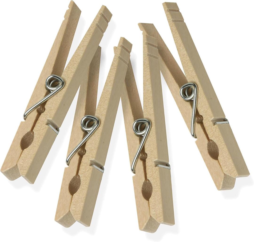 Honey-Can-Do Wooden Clothespins  Heavy-Duty Laundry Clips & Clothes Wood Clips for Crafts, Natural Wood with Strong Grip Clothes Pins, Ideal for Drying & Home Organization, 100 per Pack