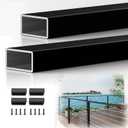 2 Pack 8FTx 2"x1" Aluminum Black Handrail with Self Drilling Screws Nylon End Caps, 5 Year Outdoor No Fading, 2.8mm Thick Flat Handrail Cuttable Top Rail for Deck Stair Railing Indoor Outdoor