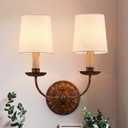 2-Lights Fabric Wall Sconces Antique Brushed Brass Wall Lights with Melted Candle Classic Mid Century Wall Lamp for Hallway Vanity Bedside Doorway, UL Listed
