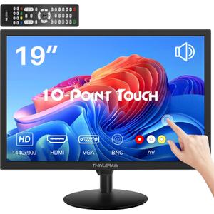 Touchscreen Monitor 19 Inch, 10-Point Multi Touch Screen Monitor 1440900 HD Display with HDMI VGA AV BNC USB Ports, VESA, Build-in Speakers for POS, Office, and Industrial Use