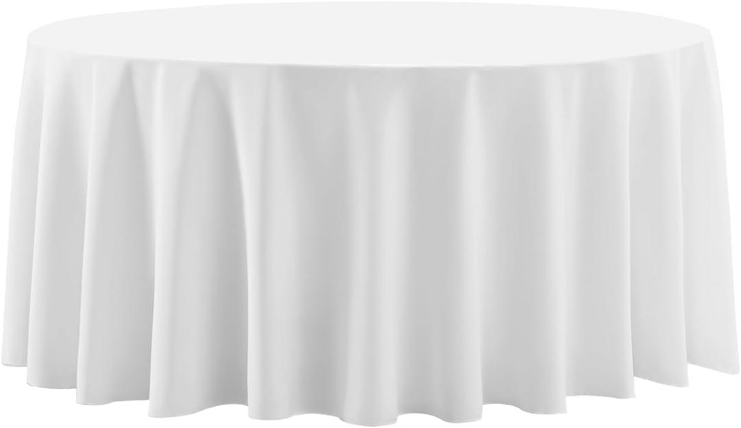 Round Tablecloth 132 Inch 1 Pack White Tablecloths Washable Decorative Linen Polyester Table Clothes Cover for Dining Table Banquets Buffet Parties and Wedding