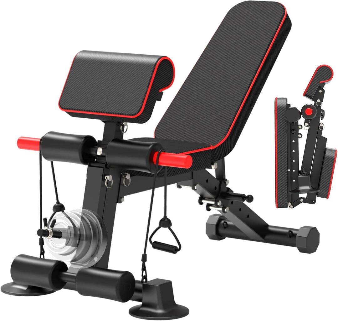 Adjustable Weight Bench, Utility Workout Bench Foldable Incline Decline Benches for Home Gym Full Body Workout, Load 600LBS (Black)