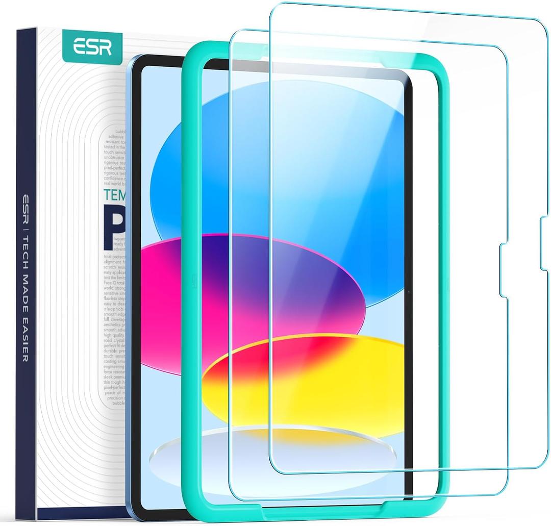 ESR Pack of 2 Screen Protector for iPad A16 11th/10th Generation (11 Inch/10.9, 2025/2022), 9H Tempered Glass Film Guard with Alignment Frame, Anti-Scratch, Bubble Free, HD Clarity, Apple Pencil Support