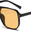 PORADAY Retro Aviator Sunglasses for Women Men Trendy Classic 70s Square Frame Sun Glasses Vintage Aviators Shades (Black/Orange)