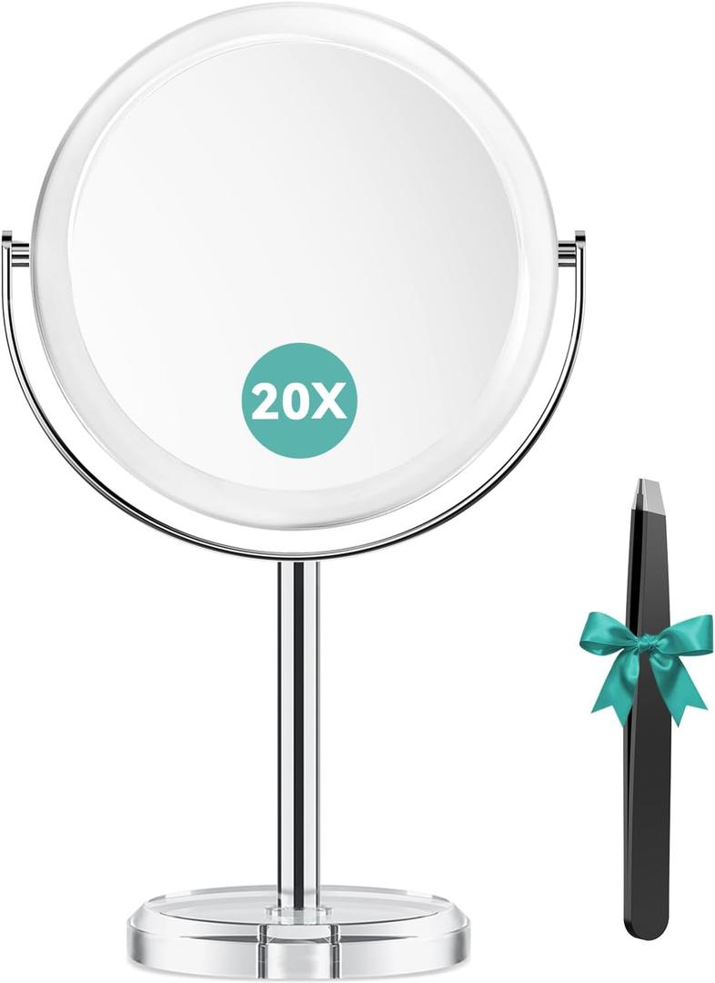 Auxmir 20X Magnifying Makeup Mirror, Double Sided 1X/20X Magnifying Mirror, Tabletop Magnified Vanity Mirror with Magnification, 360 Rotation, Stand for Dressing Table, Bathroom, Bedroom
