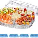 INNOVATIVE LIFE Appetizer Serving Tray on Ice, 15 Inch Party Platter with 4 Ice Cube Tray, Kitchen Chilled Food Bowl with Compartment and Lids for Shrimp, Fruits, Vegetables, Salads, Sushi, Clear