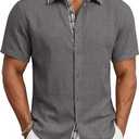 MAGCOMSEN Men's Button Down Shirts Short Sleeve Casual Shirt Summer Beach Vacation Wedding Shirts, M, Dark Grey