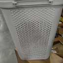 60L Slim Laundry Hamper, Clothes Basket, Lid, Ventilated, Plastic, Set of 2, White