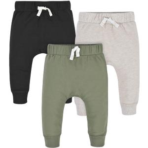 Gerber Baby Boys Toddler 3-Pack Jogger Sweatpants, Green/Black, 3-6 Months US