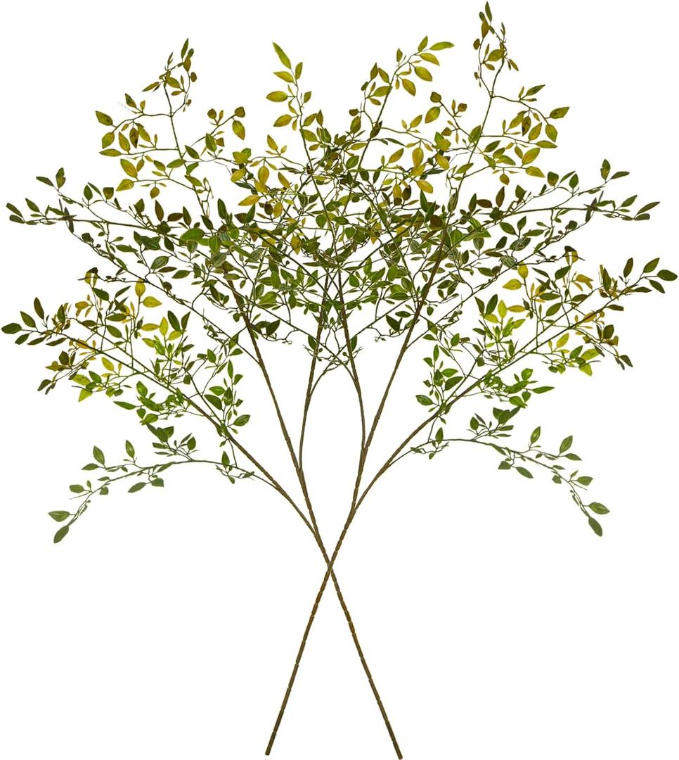 2Pcs Artificial Greenery Stems, 43.6" Nandina Branches Tall Faux Plant Stems for Vase, Greenery Decor Stems Leaves Bunches for Shop Garden Office Home Dcor (Orange2)