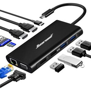 Hiearcool USB C Laptop Docking Station, 11-in-1 Type C Hub Multiport Adapter Dongle, USB C Dock with Dual HDMI VGA 100W PD Charging Gigabit Ethernet for Dell HP Lenovo Windows Laptops