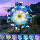 Solar Owls Wind Spinners for Yard and Garden,51 Inch Solar Windmill Seven Color LED Light Whirligig Kinetic Spinner to Scare Birds Decor for Lawn, Patio,Owl Gift Metal Wind Outdoor Sculpture