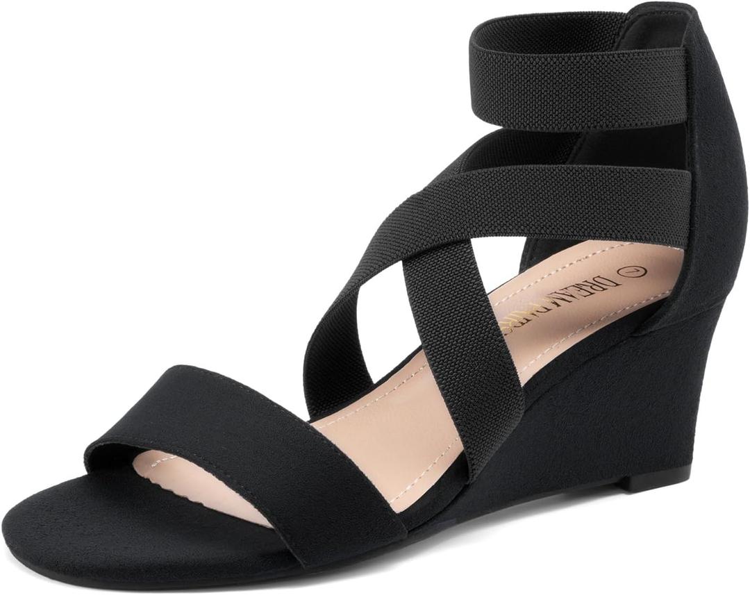 DREAM PAIRS Women's Elastic Ankle Strap Low Wedge Sandals Comfortable Dressy Heels for Summer Formal and Special Occasions, 11
