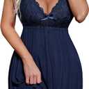 Avidlove Women Nightgown Sexy Sleepwear Lace Chemise V-neck Modal Babydoll Lounge Dress (Small)